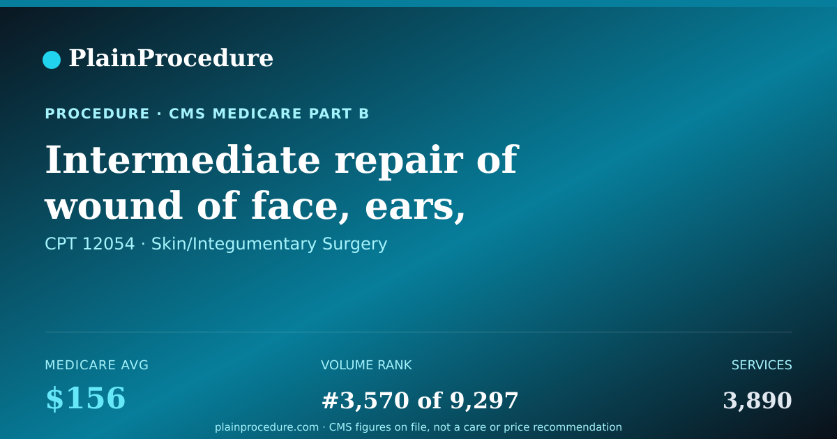 Shareable card for Intermediate Repair Of Wound Of Face, Ears, Eyelids, Nose, Lips, Or Mouth, 7.6-12.5 Cm