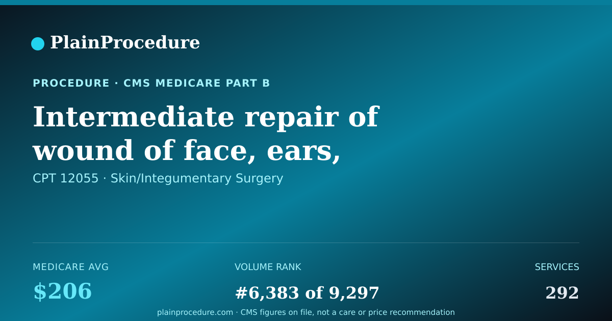 Shareable card for Intermediate Repair Of Wound Of Face, Ears, Eyelids, Nose, Lips, Or Mouth, 12.6-20.0 Cm